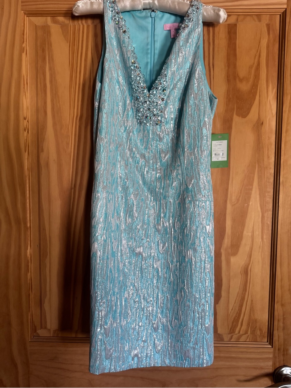 Lilly Pulitzer Aqua Beaded V-Neck Midi Dress